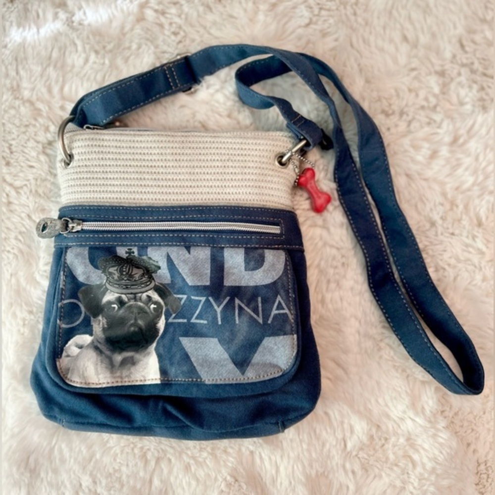 Fuzzy Nation Pug Crossbody Handbag Purse w/ Bag Charm​​